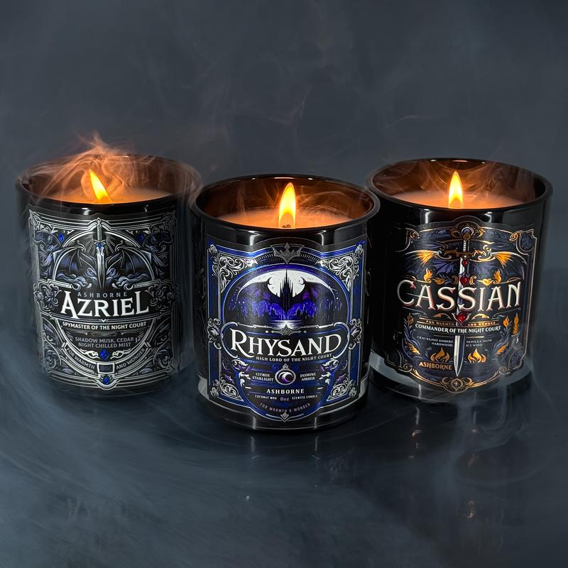 Bat Boys Bundle - Rhysand, Cassian, Azriel - 3x 8oz Scented ACOTAR-inspired Candles - Natural Coconut Wax - 35h Burn Time Each - Premium Foil Labels