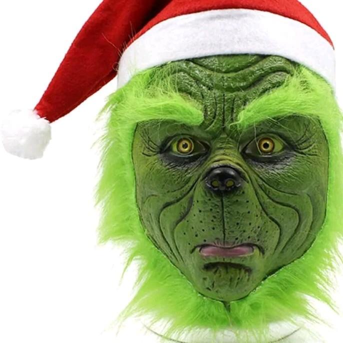 The Grinch Full Head Latex Mask Xmas Hat Monster Adult Costume Christmas Cosplay