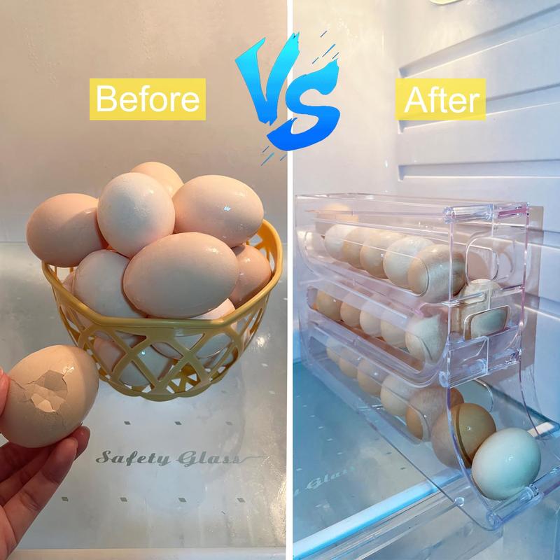 Transparent 1 2 Pack 4 Tiers Egg Holder for Fridge， Automatic Egg Rolling Rack, 30 Eggs Storage Rack, Egg Distributor for Refrigerator, Egg Storage Rack for Kitchen