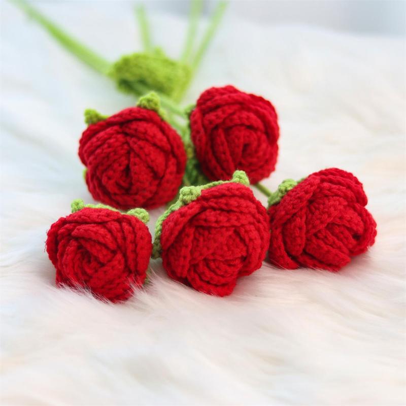 Artificial Rose Flower, 5pcs set Lifelike Fake Decor Floral, Spring Decor 2024 Hand Woven Decoration Plants for Home Wedding Party Festival Holiday DIY, Gift for Mom [without Vase]