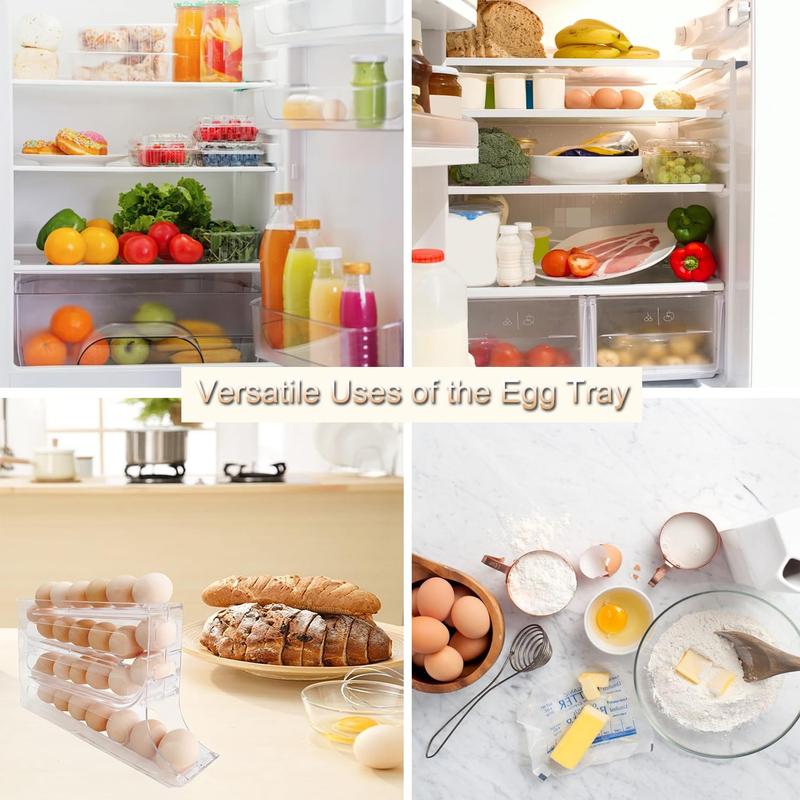 Transparent 1 2 Pack 4 Tiers Egg Holder for Fridge， Automatic Egg Rolling Rack, 30 Eggs Storage Rack, Egg Distributor for Refrigerator, Egg Storage Rack for Kitchen