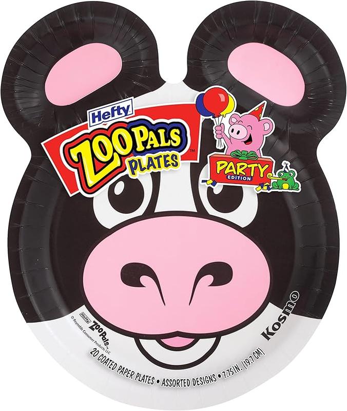 Hefty Zoo Pals Party Edition Paper Plates for Kids, Assorted Animal Designs, 7.75 Inches with Two Dipping Compartments, 20 Count Disposable Pack