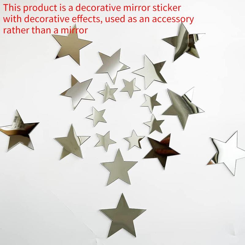 Acrylic Mirror Wall Decorative Stickers for Room Decor, 40pcs set Star Shaped Wall Tiles Sticker, 3 Different Sizes Star Sticker, Self Adhesive Wall Decals, Fall Decor, Men Gifts