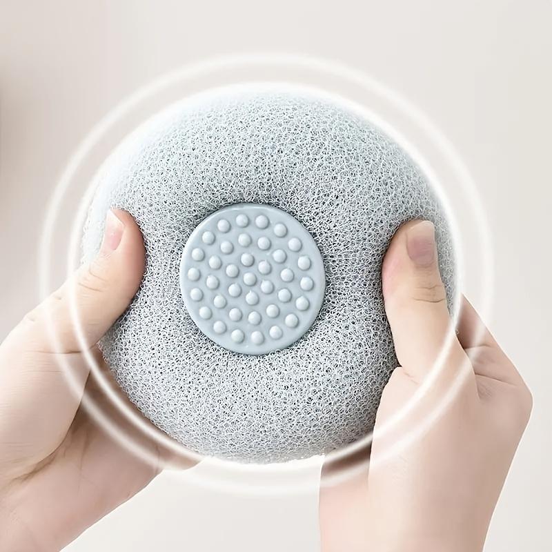 2 PCS Exfoliating Bliss Bath Sponges - 2-in-1 Shower Pouf Scrubbers with Built-in Massage Pad for Enhanced Bathing Experience and Silky Smooth Skin