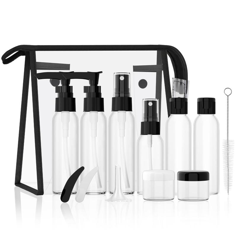 Travel Bottles Kit - TSA Approved. Leak Proof Travel Containers with Toiletry Bag for Cosmetics, Shampoo, Conditioner, Lotion. Plastic Transparent