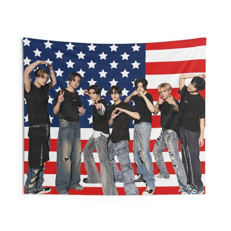 [SALE] Enhypen Members Group Photo American Flag, Enhypen Members American Tapestry, Enhypen World Tour, Enhypen Kpop Merch Decor, Gift Ideas for Engene