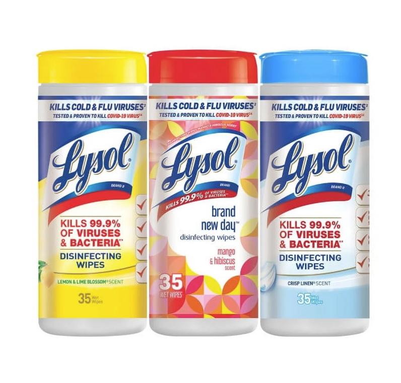 Lysol Disinfecting Wipes - (1 Lemon + 1 Brand New Day Mango & Hibiscus + 1 Crisp Linen) 4 (3x35) count