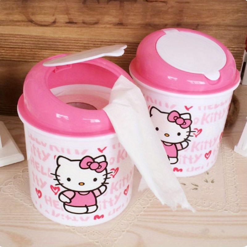 Tech Comforts  Sanrio Hello Kitty Quiet-Close Trash Can - Cylindrical, Press-Top Wastebasket For Desk Storage, Durable Abs Material, Pink