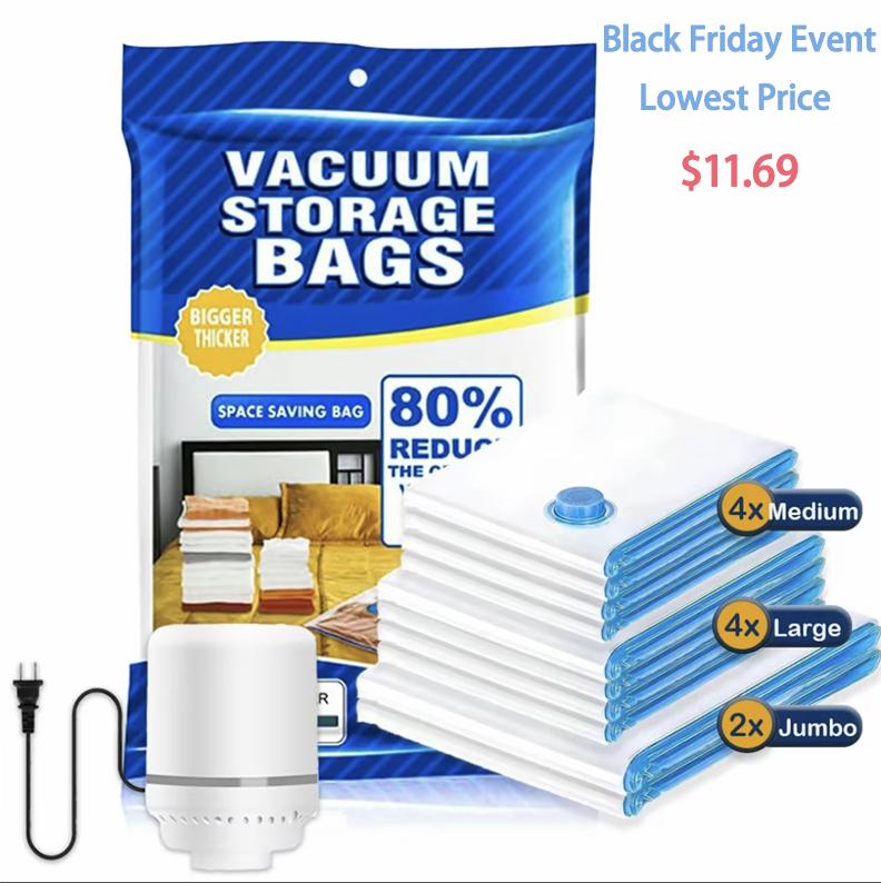 10 Vacuum Storage Bags with Electric Pump, Vacuum Sealed Storage Bags , Space Saver Vacuum Seal Bags for Clothing, Comforters, Pillows, Towel, Blanket Storage, Bedding Organiser Pack Set, Travel Essentials