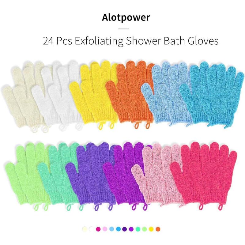 24 counts Exfoliating Bath Gloves, Made of  Nylon,12 Colors Double Sided Exfoliating Gloves for Beauty Spa Massage Skin Shower Scrubber Bathing Accessories-12 Pairs Bath Gloves