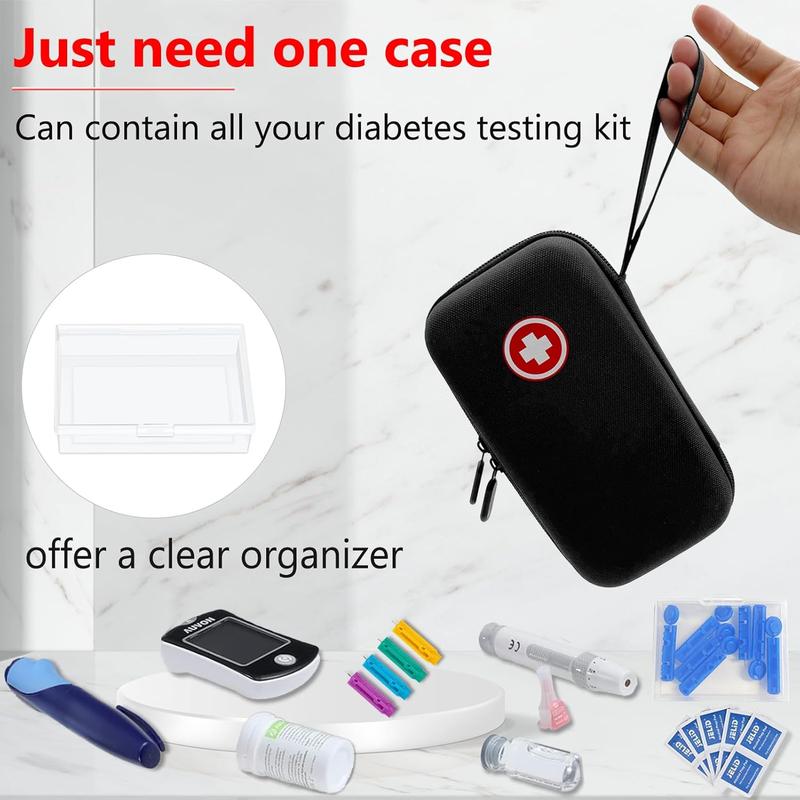 Diabetic Supplies Travel Case, Carrying Case Organizer for  Testing Kit,  Glucose Monitor Kit with Meter,  Sugar Test Strips, Lancets, Lancing Device,  Wipe (Case Only)