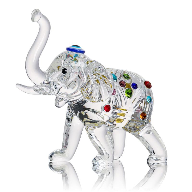 Crystal Elephant Statu Glass Elephant Figurines with Trunk Up Art Glass Animal Sculpture Collectible Figurines Lucky Feng Shui Home Decor Ornaments