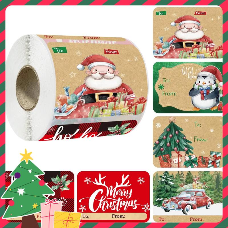 Christmas Themed Sticker (250pcs roll), Self Adhesive Decorative Sticker, Gift Wrapping Sticker, Holiday Party Decoration Supplies