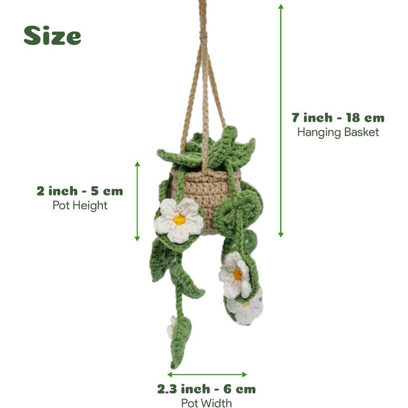 Cute Crochet Hanging Succulent Plant for Car, Aesthetic Decor Car Rear View Mirror Hanging Ornament Accessories for Women and Men, Handmade Cute Car Interior Decor Accessories Gift