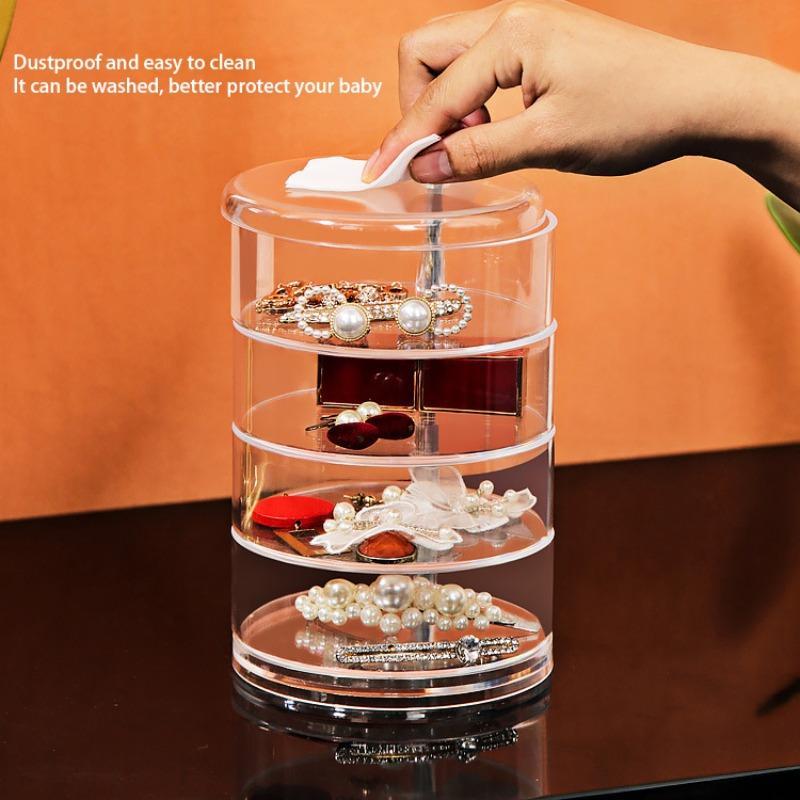 Jewelry Storage Box, 360° Rotatable Multi-layer Clear Organizer, Desktop Dustproof Storage Box for Earrings Necklace Bracelet