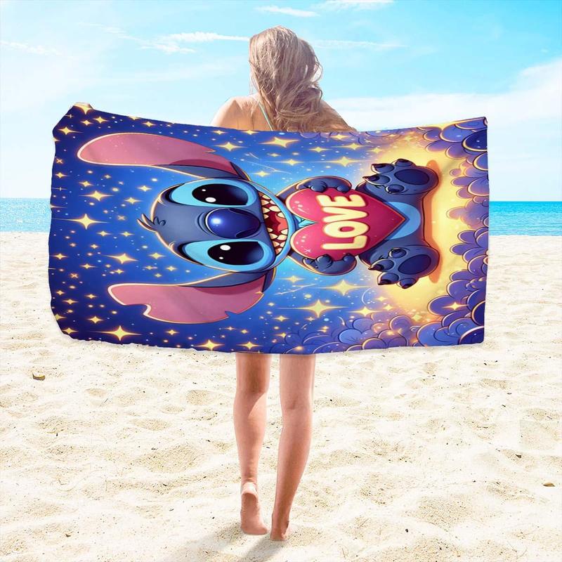 Cartoon Lilo & Stitch Pattern Beach Towel, 1 Count Soft Water Absorbent Towel, Quick Drying Towel for Beach, Swimming Pool, Camping, Hiking, Travel