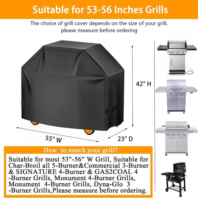 Grill Cover 55inches Gas-BBQ Cover for Outdoor Outside Grill Waterproof, Anti-UV Material with Hook-and-Loop & Adjustable Hem Drawstring for Weber Nexgrill Char-Broil Monument Dyna-Glo