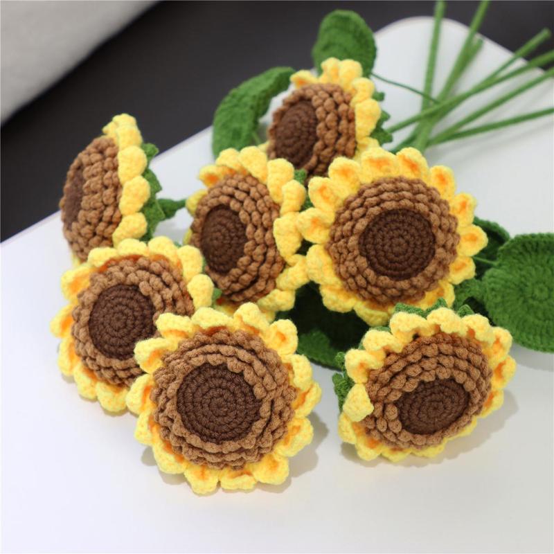 Sunflower Design Crochet Flower for Room Decor, 7 Counts set Bedroom Decor Artificial Flower without Vase, Handmade Crochet Flower, Home Decor Supplies, Girlfriend Gifts, Boyfriend Gift, Christmas Gift Ideas