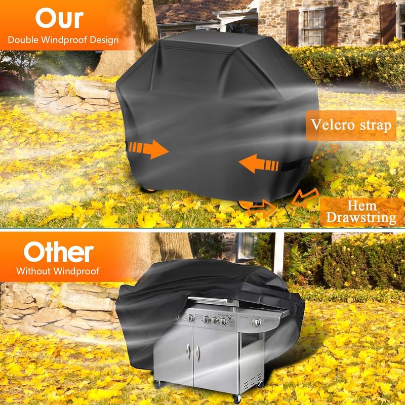 Grill Cover 55inches Gas-BBQ Cover for Outdoor Outside Grill Waterproof, Anti-UV Material with Hook-and-Loop & Adjustable Hem Drawstring for Weber Nexgrill Char-Broil Monument Dyna-Glo