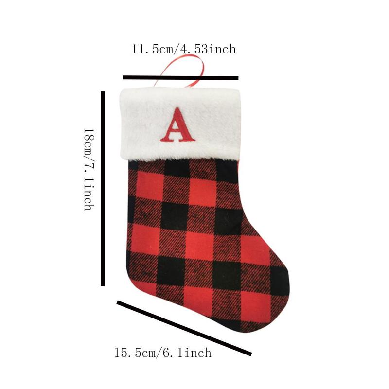 Christmas Themed Stocking, 1 Count Letter Pattern Christmas Stocking, Festive Decorations for Home Party, Xmas Tree Hanging Ornament