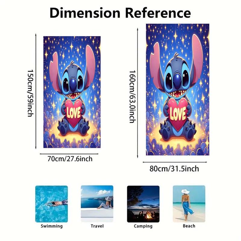 Cartoon Lilo & Stitch Pattern Beach Towel, 1 Count Soft Water Absorbent Towel, Quick Drying Towel for Beach, Swimming Pool, Camping, Hiking, Travel