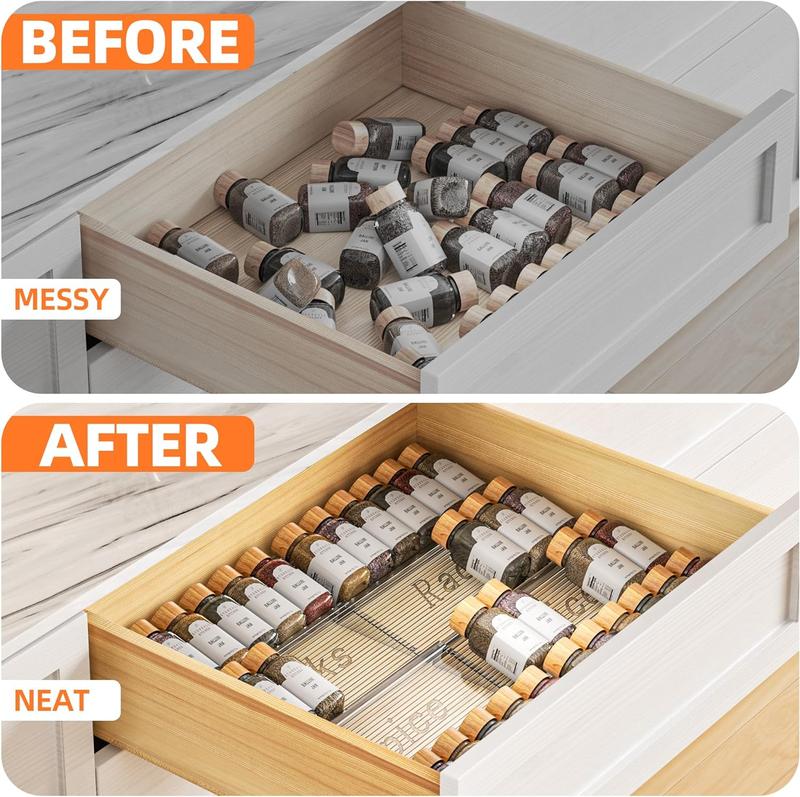 DELAMU Clear Acrylic Drawer Organizer, Drawer Organizer for Various Products Such as Cosmetics or Spices, Expandable from 11'' to 22'' (Jars Not Included) Boxes rack