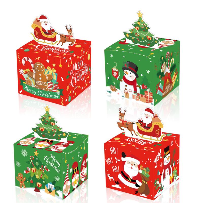 Christmas Money Box, 4 Counts Surprise Money Holder with 120 Transparent Bags, Suitable for Fun Ways To Give Cash As A Gift for Your Loved Ones