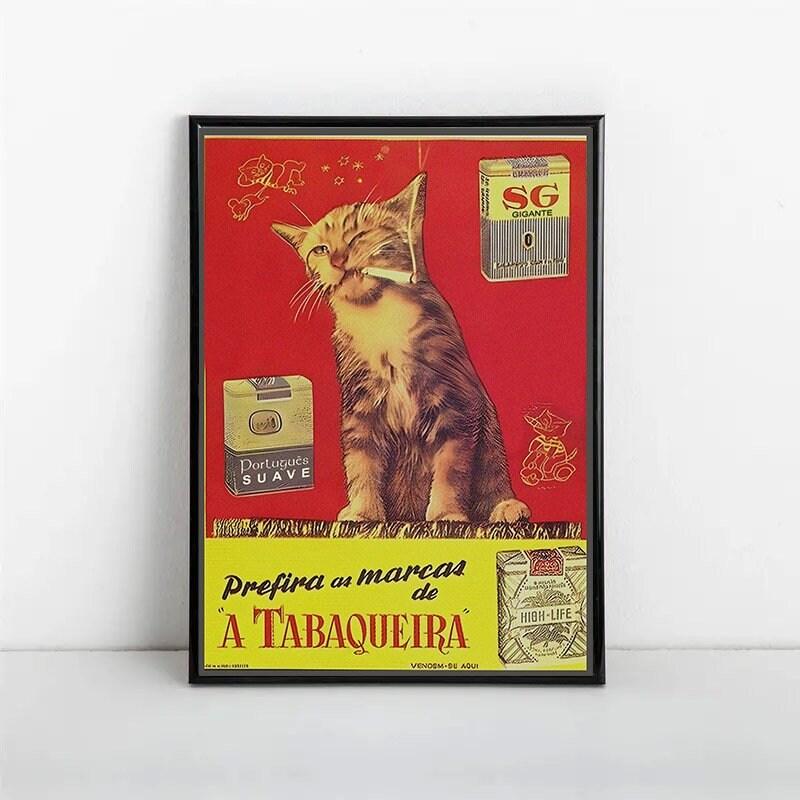 Retro Cat Smoking Poster No Frame, Prefira As Marcas De A Tabaqueira Poster, Vintage Cigarette Advertisement Print Art, Funny 1950s Wall Art Decor