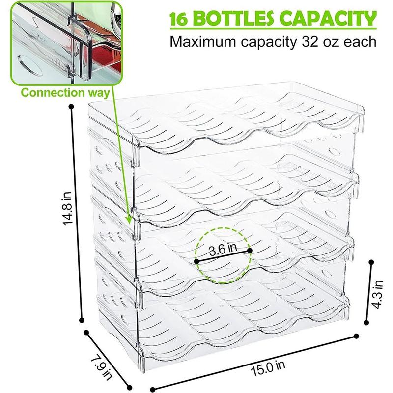 2-4 Layers Stackable Drinking Bottle Organizer and Storage Rack - Home Essential Supplies. Plastic Steel Pet Stainless Water Bottle Holder for Kitchen Cabinet & Fridge Organizer. Large compartment fits all size bottles up to 40oz.