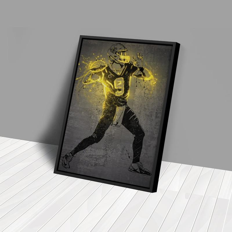 Drew Brees Poster Neon Splash New Orleans Saints NFL UnFramed Canvas Wall Art Print Home Decor Man Cave Gift