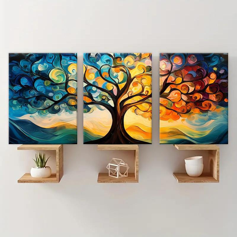 Abstract Tree Pattern Canvas Painting with Frame, 3 Counts set Modern Wall Art, Wall Decor for Home Living Room Bedroom Office