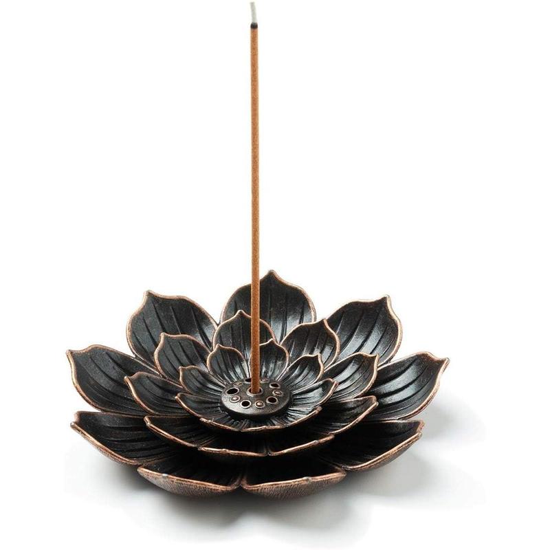 Incense Burner, Incense Holder for Sticks, Brass Lotus Incense Stick Holder and Detachable Ash Catcher Aroma Accessory Room Fragrance