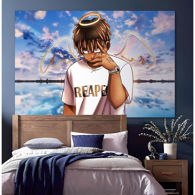 Juice WRLD Rapper Tapestry for Bedroom, Rapper Wall Hanging Decor,Cartoon Posters for Room Aesthetic, Living Room Bedroom Home Decor