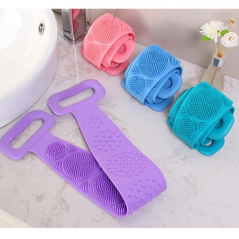 Silicone Bath Belt, 1 Set Back Scrubber Towel, Back Massage Belt, Bathing Accessories for Home Bathroom, Bathing Supplies, Men Gifts