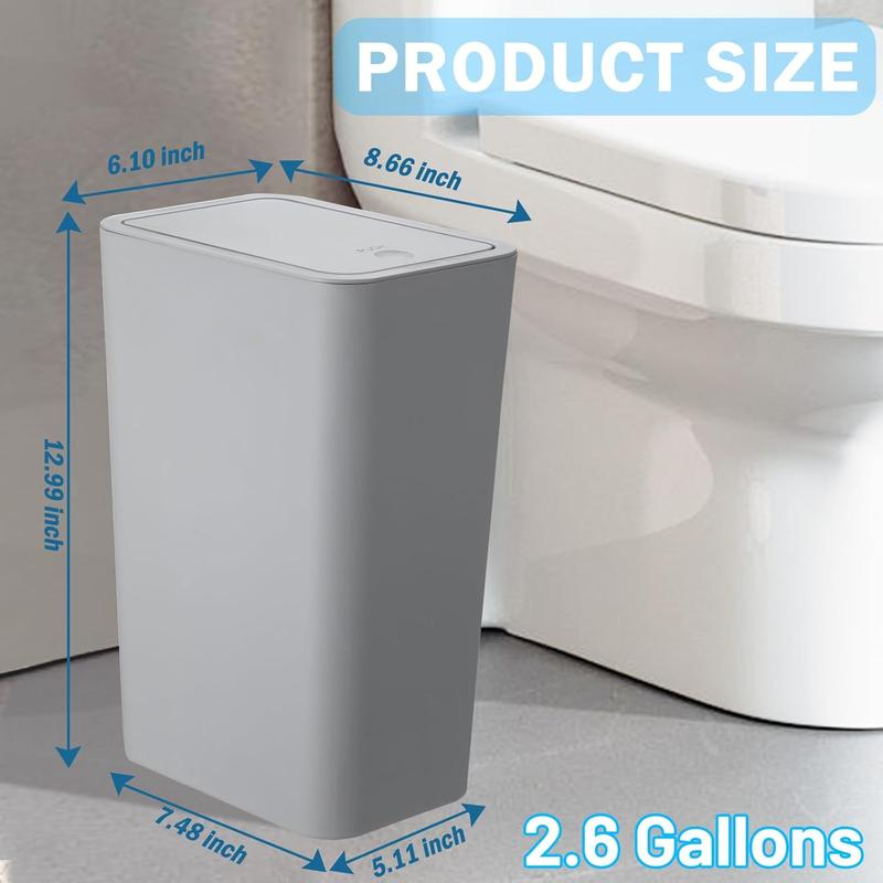 3 Pack Bathroom Small Trash Can with Lid,10L   2.6 Gallon Slim Garbage Bin Wastebasket with Pop-Up Lid for Bedroom, Office, Kitchen,Dorm, Fits Under Desk