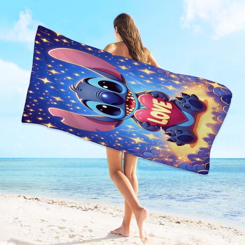 Cartoon Lilo & Stitch Pattern Beach Towel, 1 Count Soft Water Absorbent Towel, Quick Drying Towel for Beach, Swimming Pool, Camping, Hiking, Travel