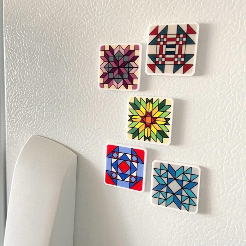 Quilt Block Fridge Magnets, Patchwork Quilt Blocks, Gifts for Quilters, Quilt Block Pattern Magnets, Decorative Kitchen Magnets