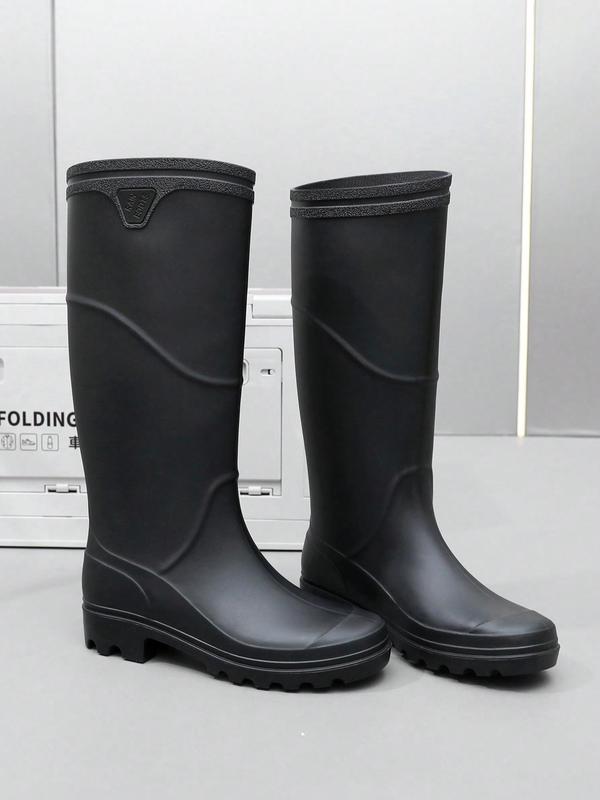 Men's 1 Pair Solid Color PVC Waterproof Rain Boots, Non-slip Knee High Boots for Work, Fashionable Slip-on Rain Boots for Men