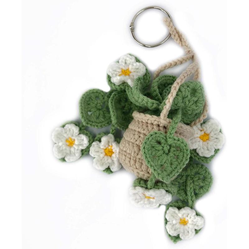 Cute Crochet Hanging Succulent Plant for Car, Aesthetic Decor Car Rear View Mirror Hanging Ornament Accessories for Women and Men, Handmade Cute Car Interior Decor Accessories Gift