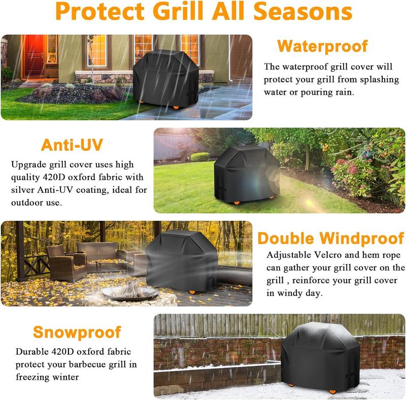 Grill Cover 55inches Gas-BBQ Cover for Outdoor Outside Grill Waterproof, Anti-UV Material with Hook-and-Loop & Adjustable Hem Drawstring for Weber Nexgrill Char-Broil Monument Dyna-Glo