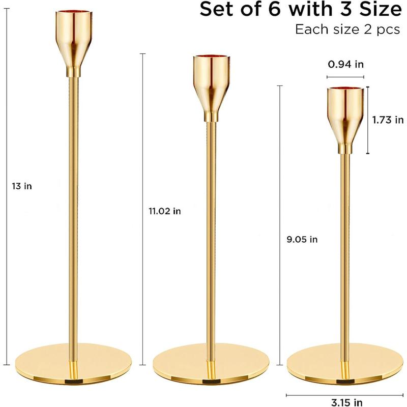 joybest Candle Holder Set of 6, Gold Candlestick Holders for Taper Candles, Taper Candle Holders Fits 3 4 Inch Candle for Wedding, Party, Anniversary or Home Decor