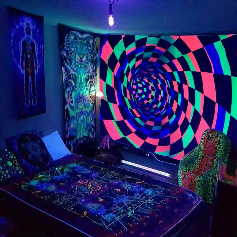 3D Fluorescent Geometric Pattern Tapestry, 1 Count Colorful Wall Hanging Tapestry, Wall Hanging Decor For Home Living Room Bedroom Decor