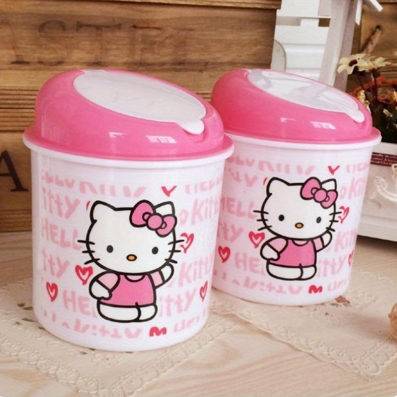 Tech Comforts  Sanrio Hello Kitty Quiet-Close Trash Can - Cylindrical, Press-Top Wastebasket For Desk Storage, Durable Abs Material, Pink