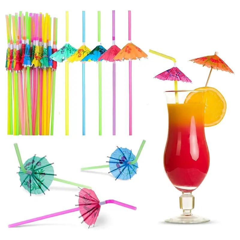 Disposable Umbrella Design Drinking Straws without Cup, 50pcs Colorful Umbrella Straws, Party Decoration Supplies for Home Party