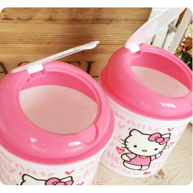 Tech Comforts  Sanrio Hello Kitty Quiet-Close Trash Can - Cylindrical, Press-Top Wastebasket For Desk Storage, Durable Abs Material, Pink