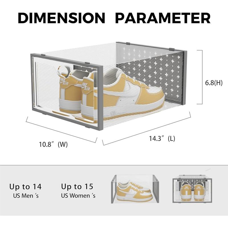 XXL Larger Shoe Storage Boxes Fit Size 14, Clear Plastic Stackable Shoe Organizer 12 Pack Sneaker Storage for Sneakerheads Shoe Containers