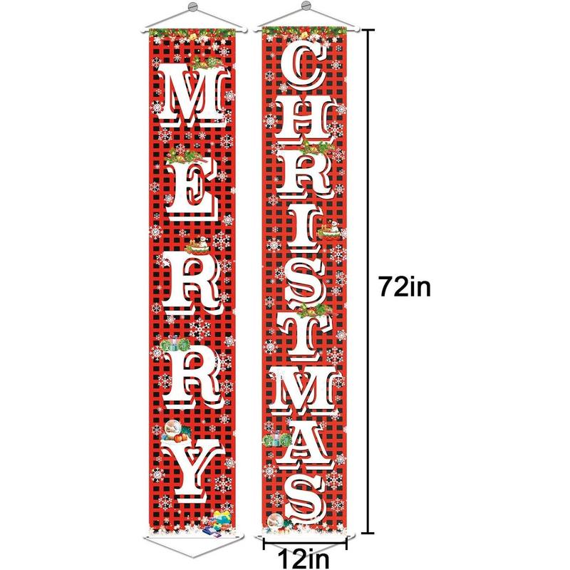 Merry Christmas Hanging Banner Porch Sign with Pattern Christmas Tree Presents Snow Banner for Home Yard Indoor Outdoor Wall Door Christmas Party Decorations 72