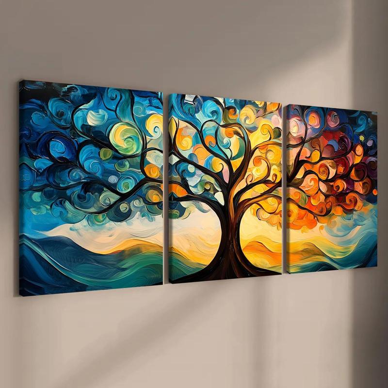 Abstract Tree Pattern Canvas Painting with Frame, 3 Counts set Modern Wall Art, Wall Decor for Home Living Room Bedroom Office