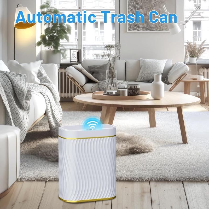 2.6-Gallon Touchless Bathroom Trash Can - Automatic Lid, Narrow Waterproof Bin for Bedroom, Office, and Living Room