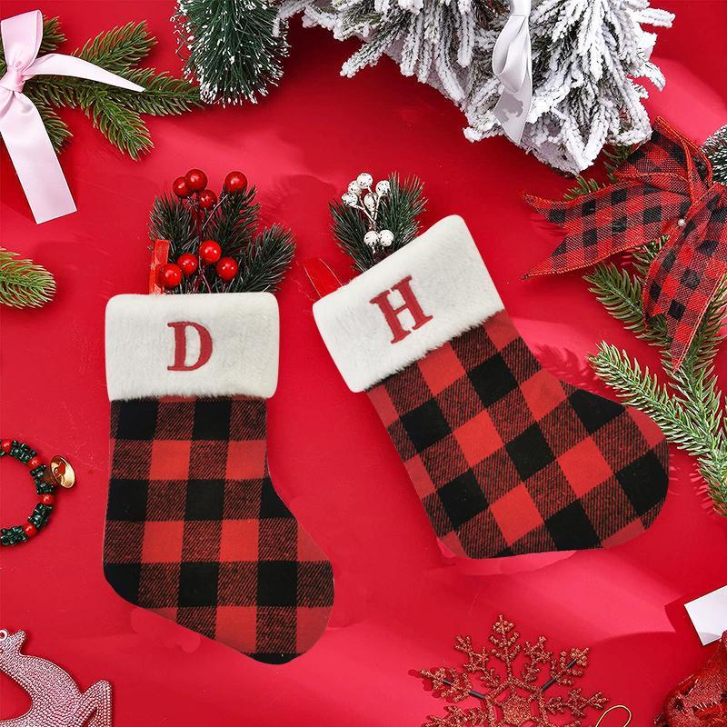 Christmas Themed Stocking, 1 Count Letter Pattern Christmas Stocking, Festive Decorations for Home Party, Xmas Tree Hanging Ornament